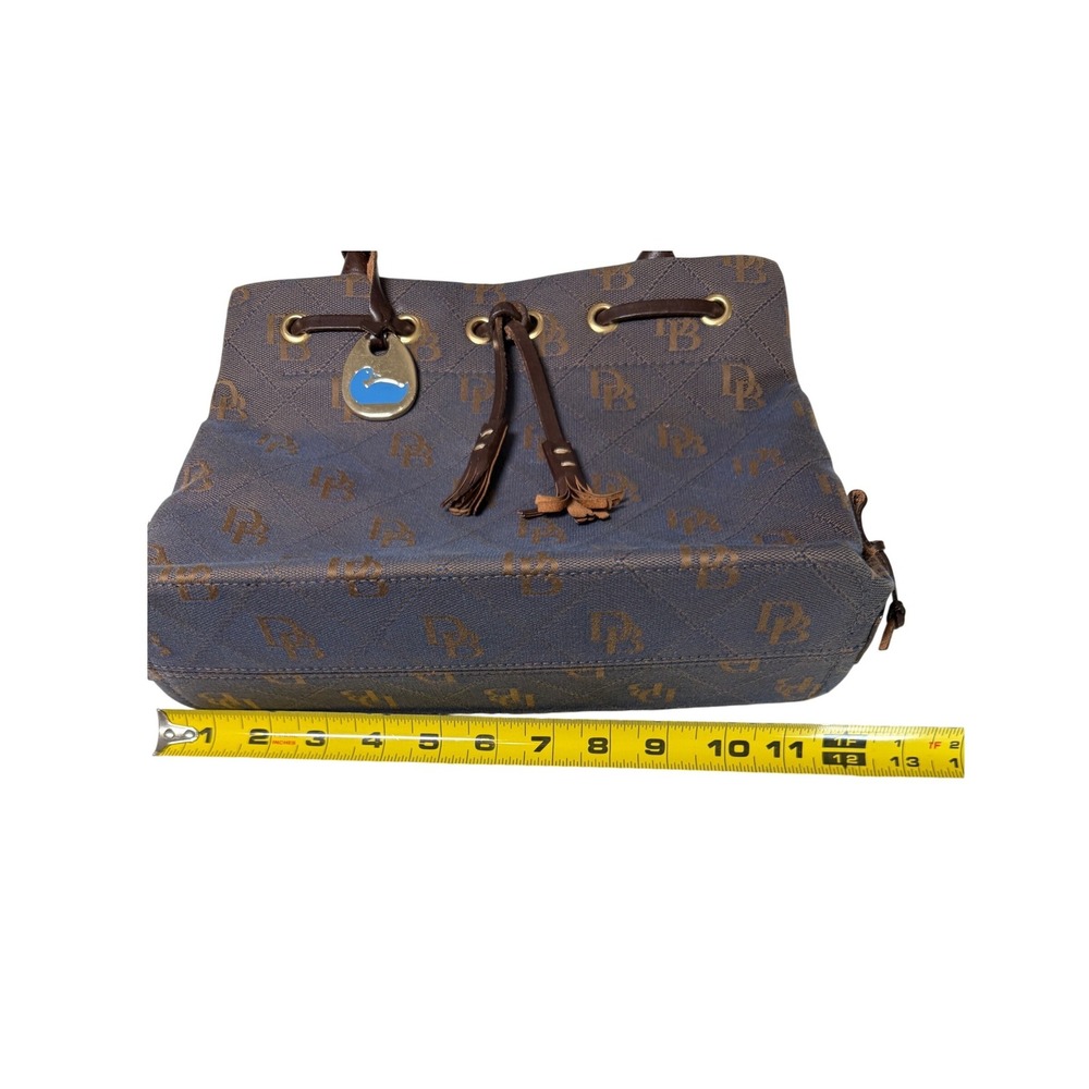Dooney & Bourke Signature Monogram Canvas Tote Bag Blue Brown Leather Trim - Picture 2 of 9